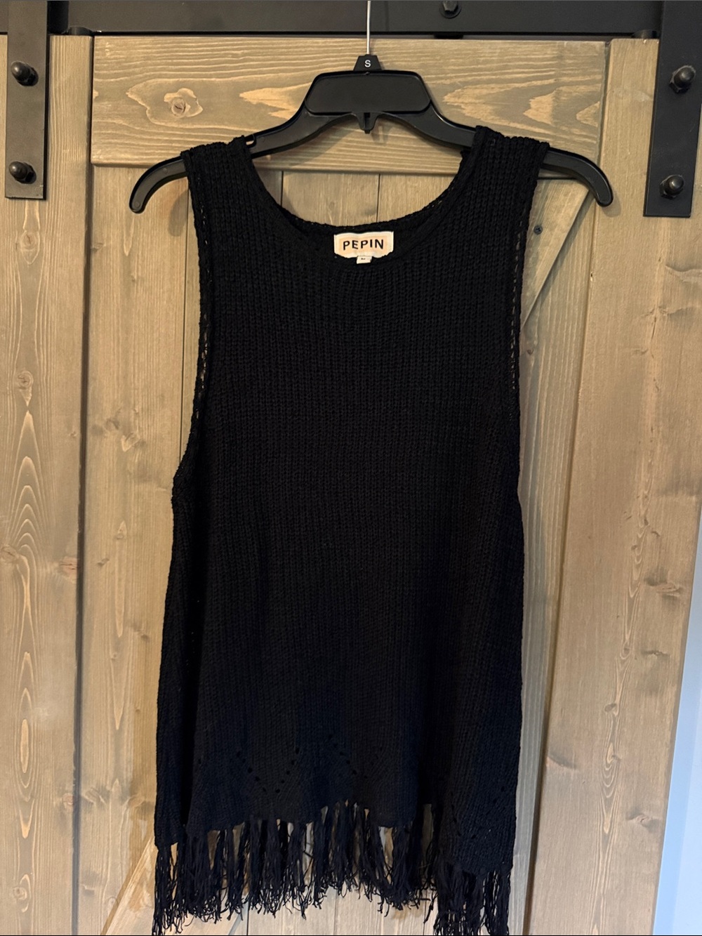 Pepin Black Crochet Fringe Tank Top